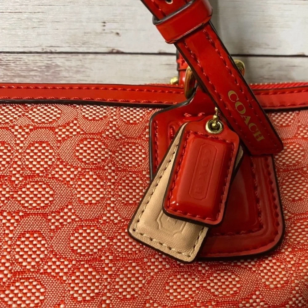 Coach Signature Jacquard Zip Top Designer Tote Poppy Red C1359-25051 EUC - Picture 4 of 12